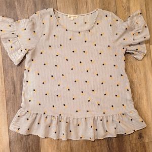 Stevie Hender- Pineapple Print Short Sleeve Blouce, Striped- Medium